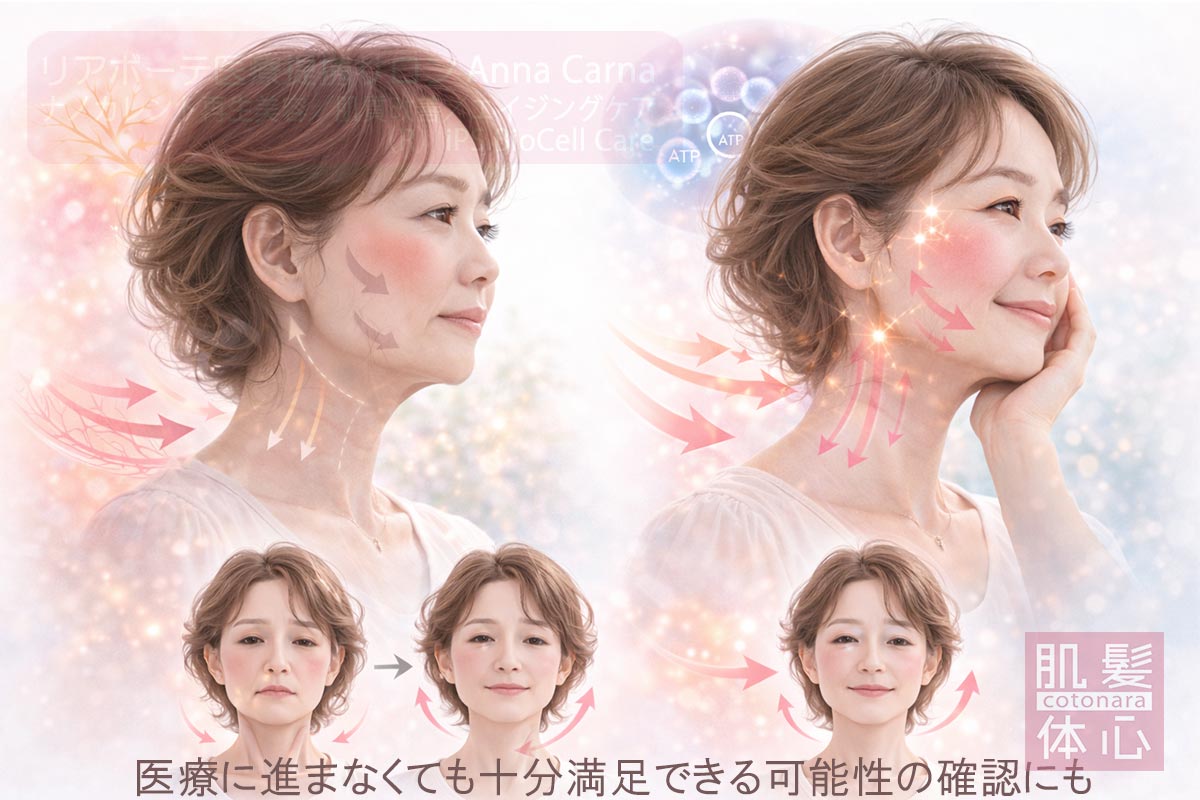 リアボーテ医療提携サロン AnnaCarna（アンナカルナ）が行うナノカレントによる筋膜・循環・神経環境調整イメージ