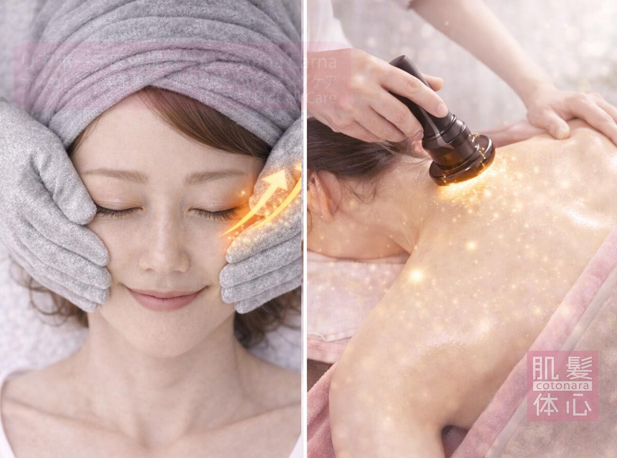 リアボーテ医療提携サロン AnnaCarna（アンナカルナ）による美容医療前の組織環境調整ナノカレント全顔リフトアップとラフォス深部加温の施術イメージ